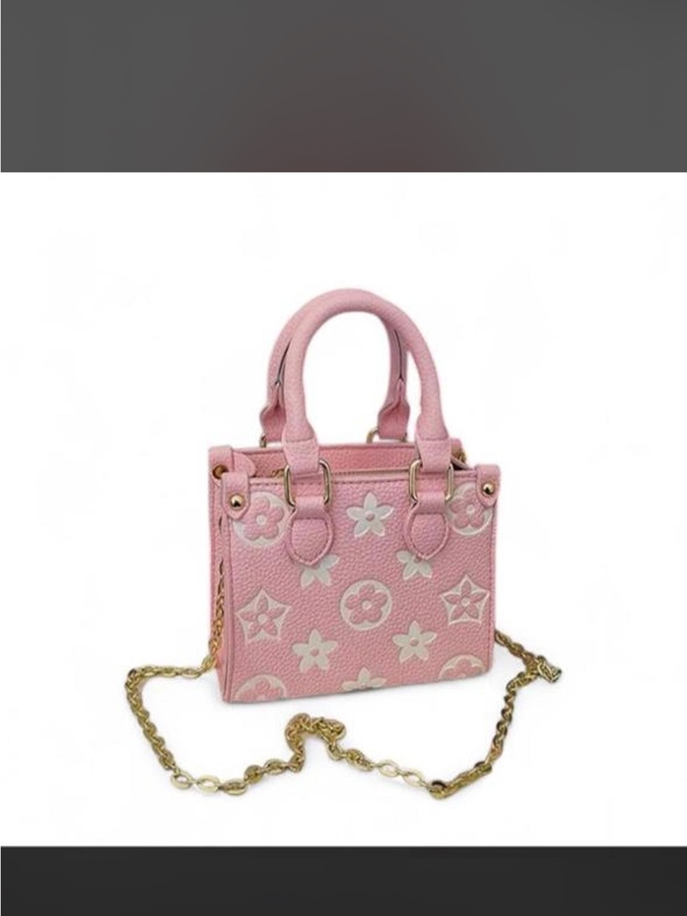 Pink Floral Embossed Mini Tote Bag